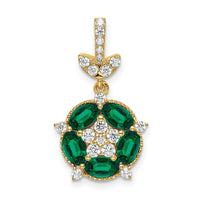 14k YG Lab Grown Dia. SI1/SI2, G H I, Floral Crtd Emerald Pendant