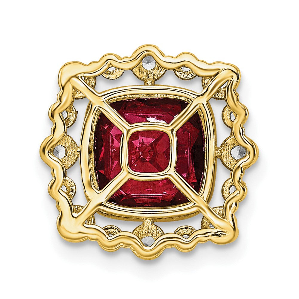 14ky Lab Grown Dia. SI1/SI2, G H I, Lab Created Ruby Square Pendant