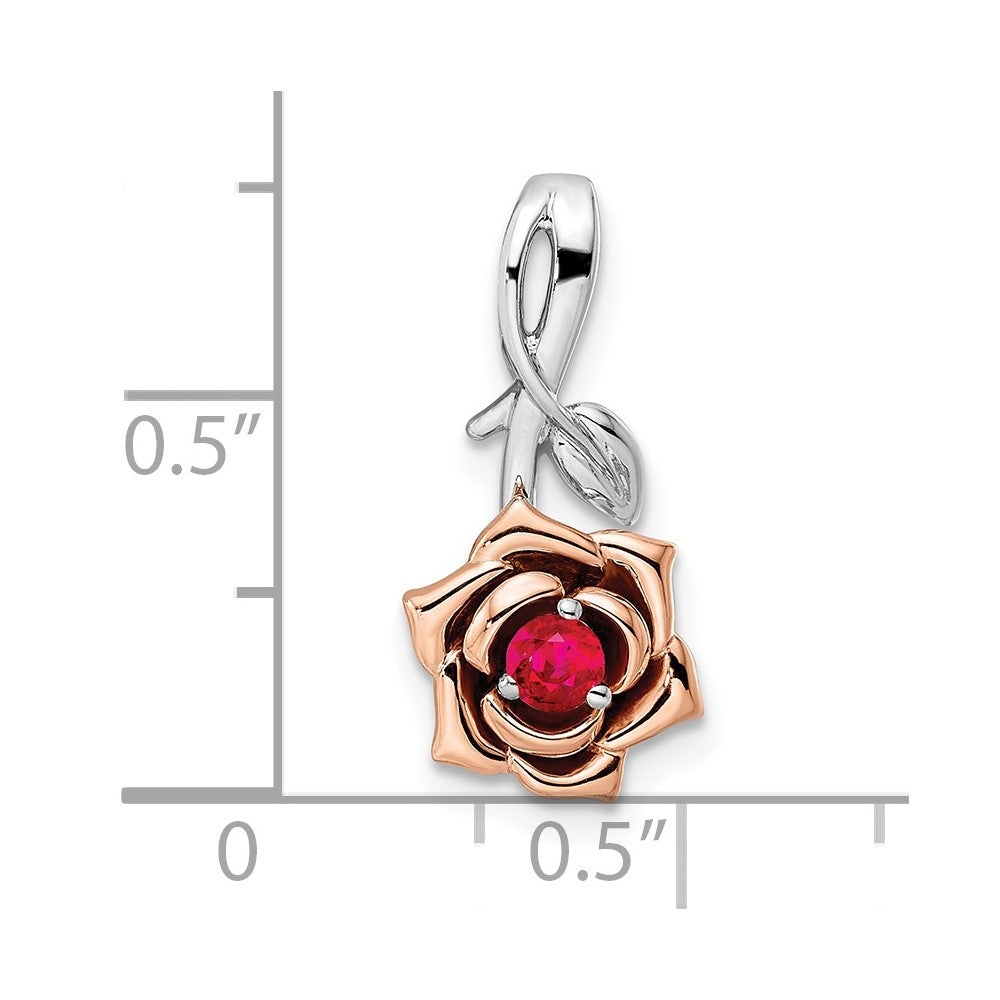 14K Two-tone White & Rose Ruby Flower Pendant