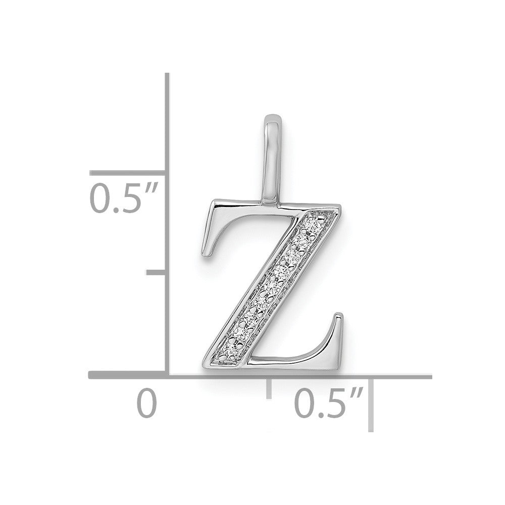 14K White Gold Diamond Letter Z Initial Pendant