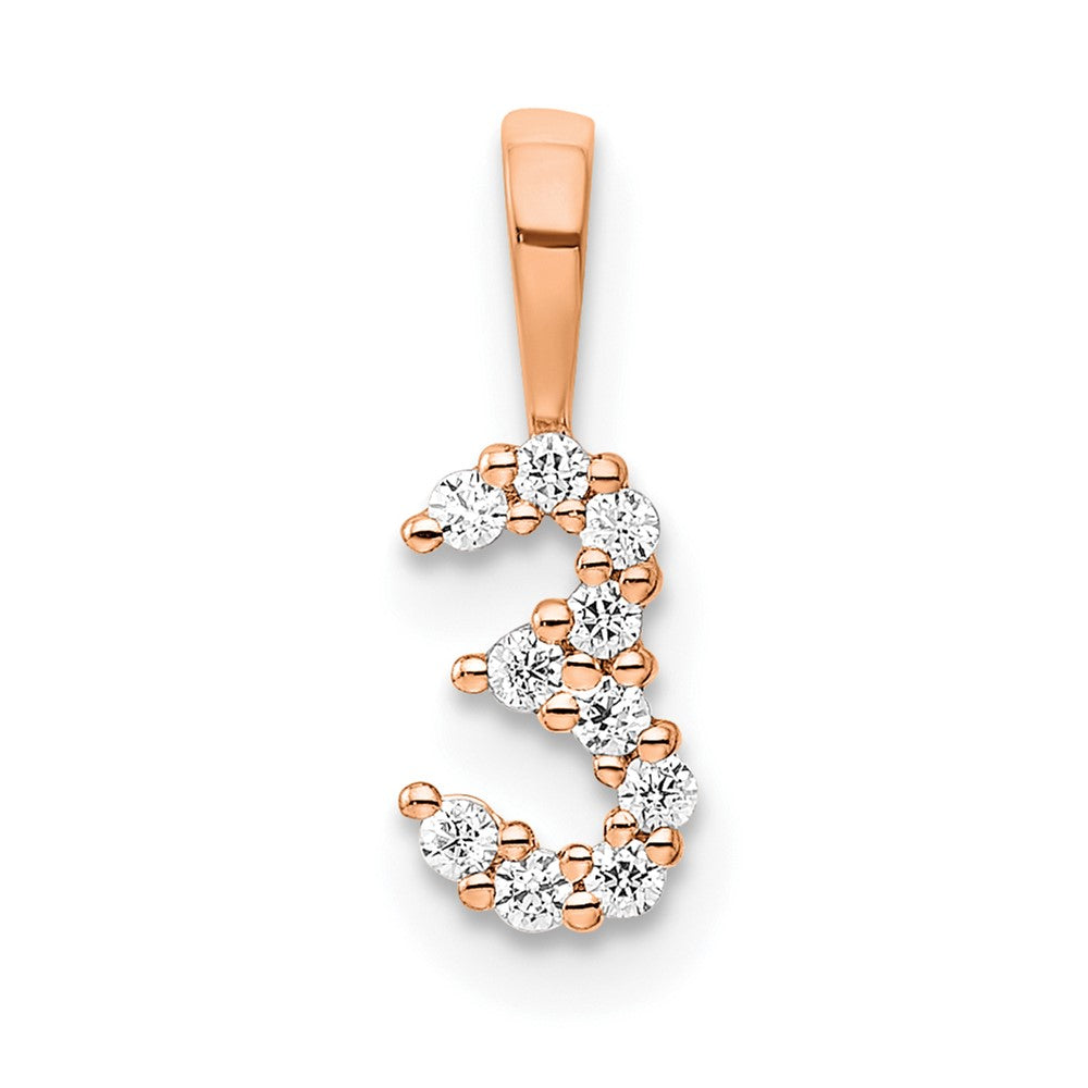 14k Rose Gold Diamond Number 3 Pendant