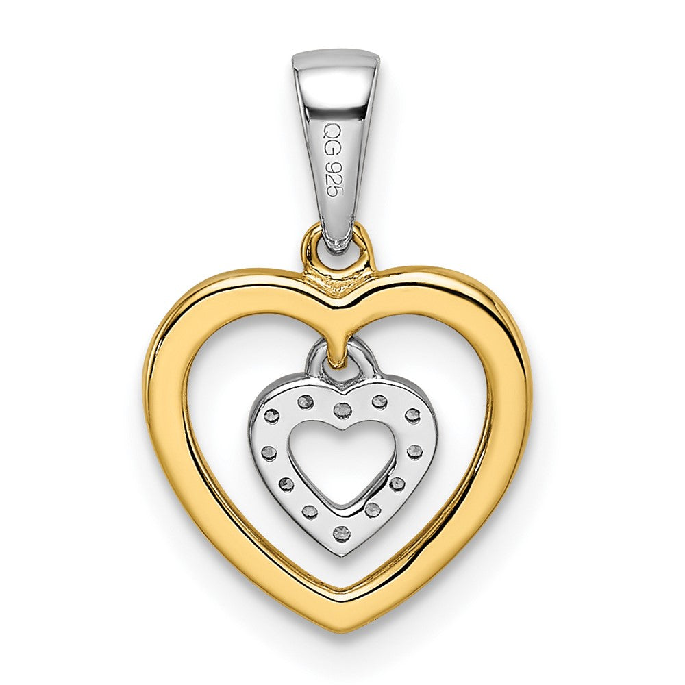 14k Two-tone Heart Dangle Diamond Pendant