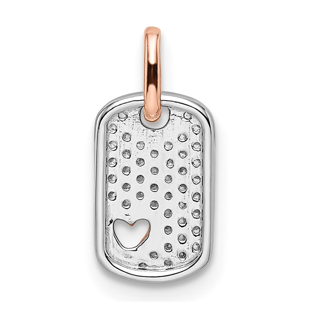 14k Two-tone White and Rose Small Dog Tag w/Heart Diamond Pendant