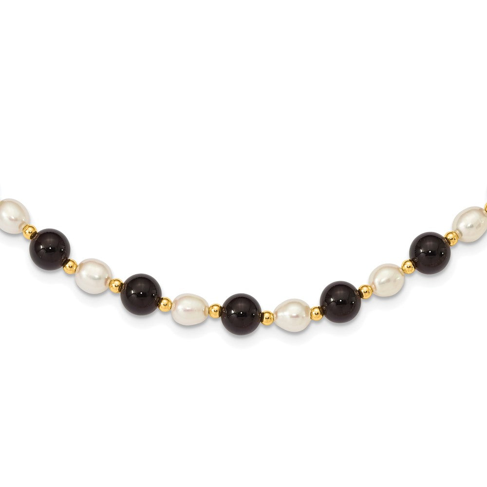 14k 6-7mm White Rice FW Cultured Pearl Onyx Bead Necklace