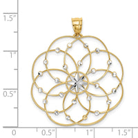 14k and Rhodium Diamond-cut Spiral Circle Pendant