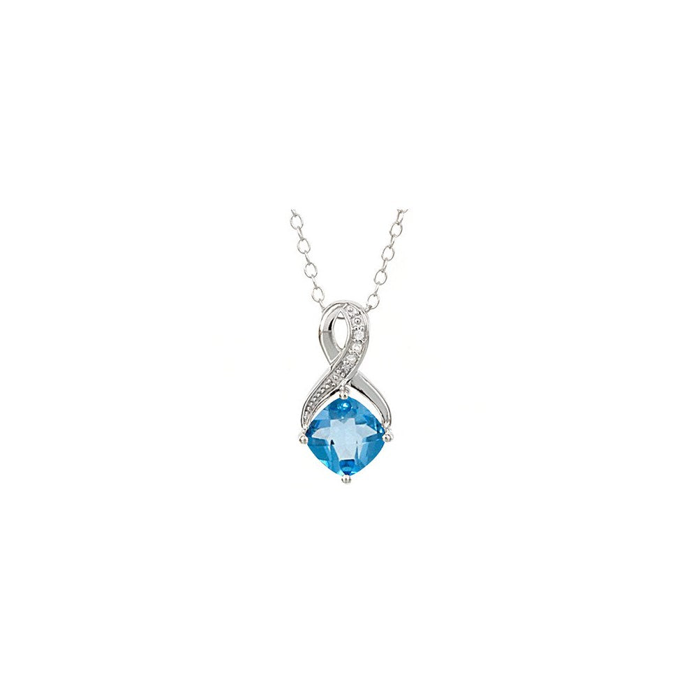 SS Blue Topaz & Diamond Pendant with Chain