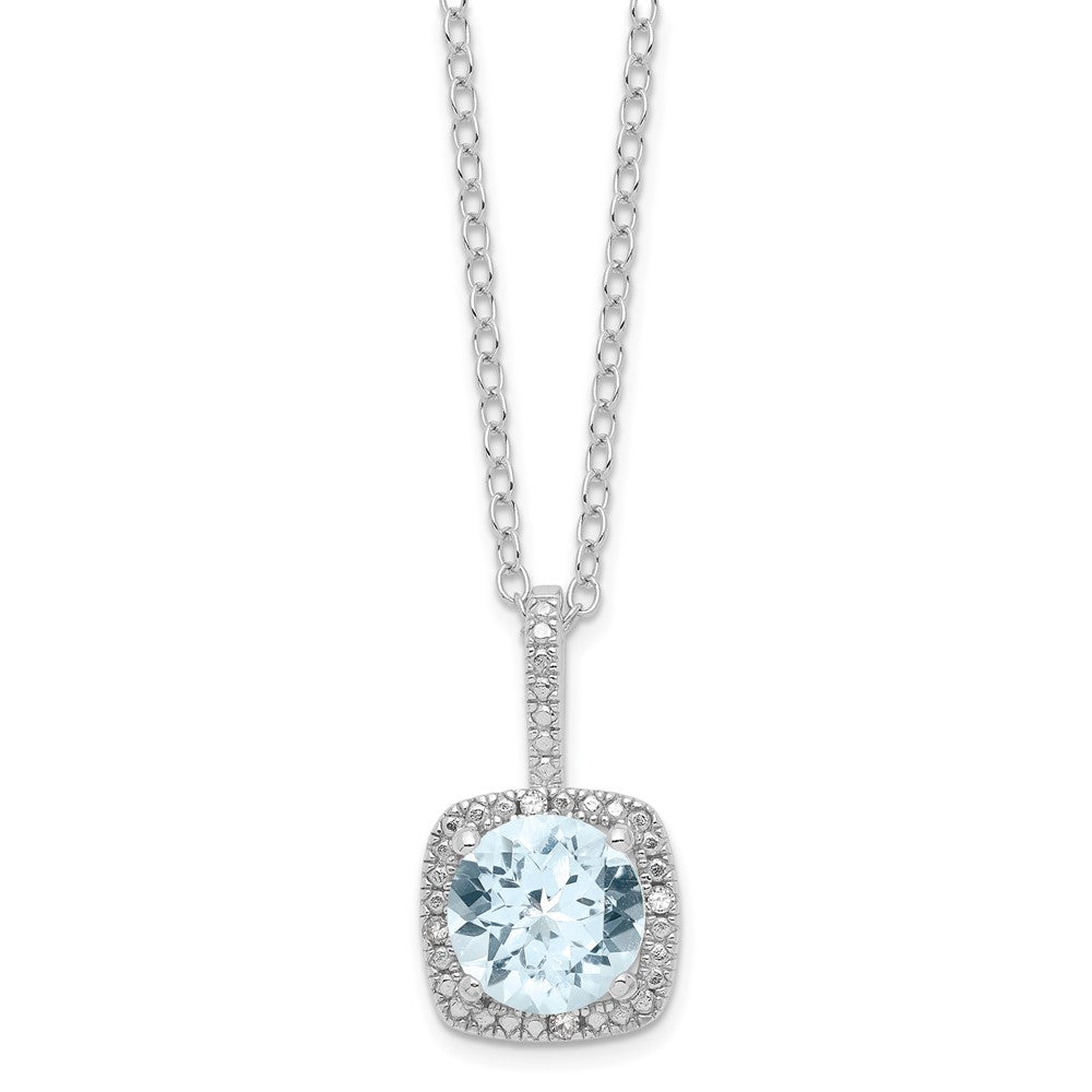 Sterling Silver Aquamarine & Diamond Necklace
