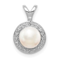 Sterling Silver Rhodium-plated Diam. & FW Cultured Pearl Pendant