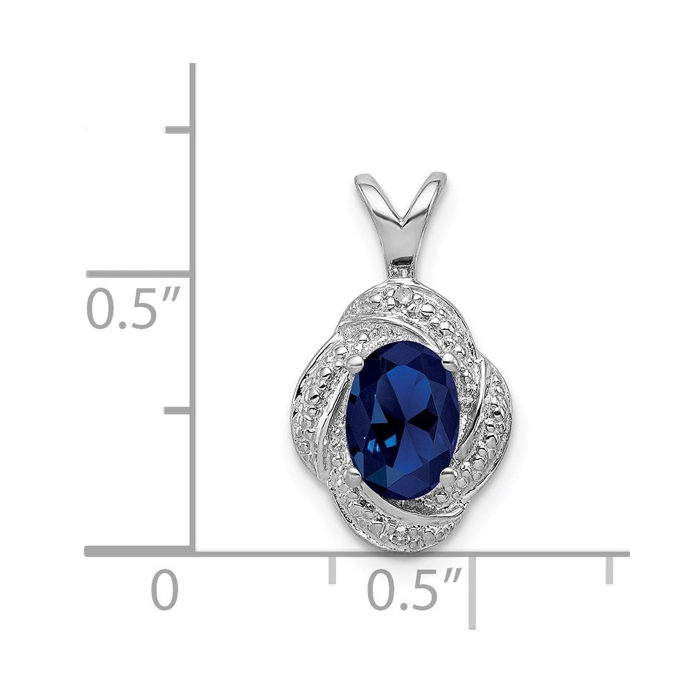 Sterling Silver Rhodium-plated Diam. & Created Sapphire Pendant