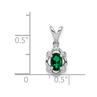 Sterling Silver Rhodium-plated Created Emerald & Diam. Pendant