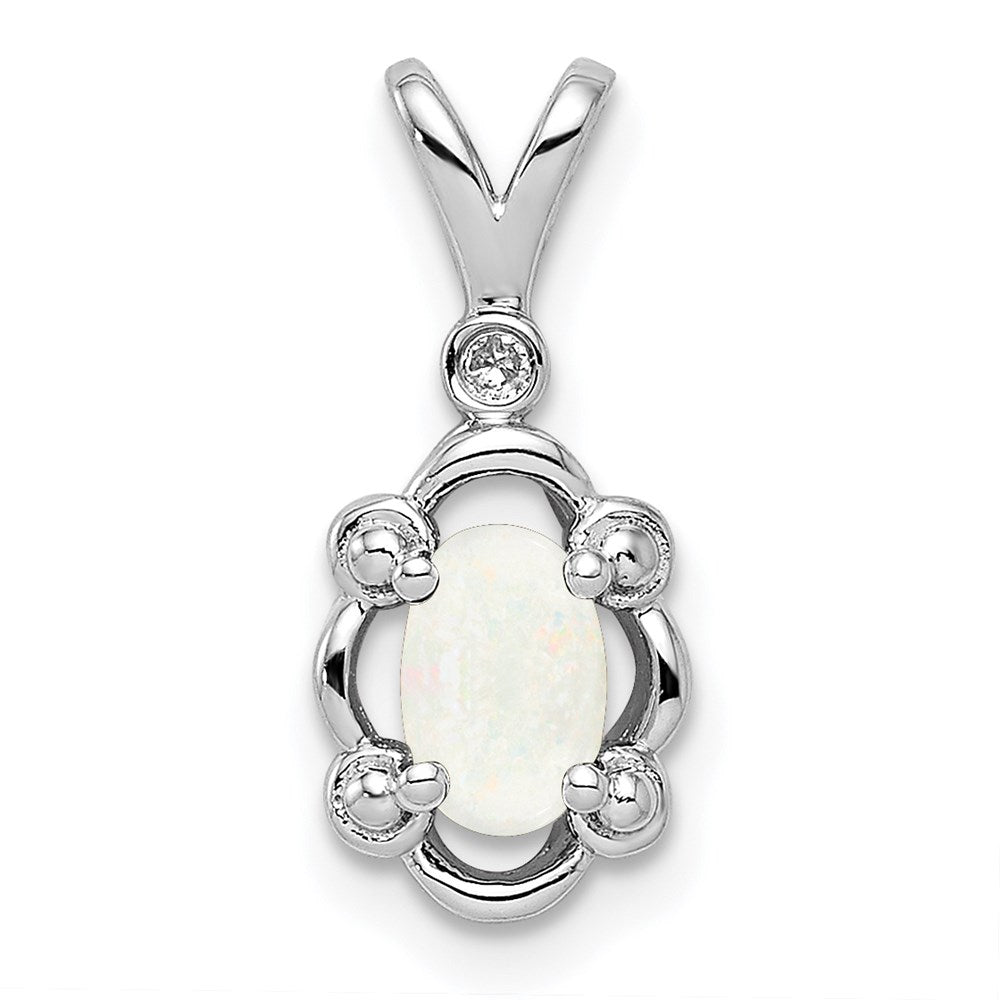 Sterling Silver Rhodium-plated Created Opal & Diam. Pendant