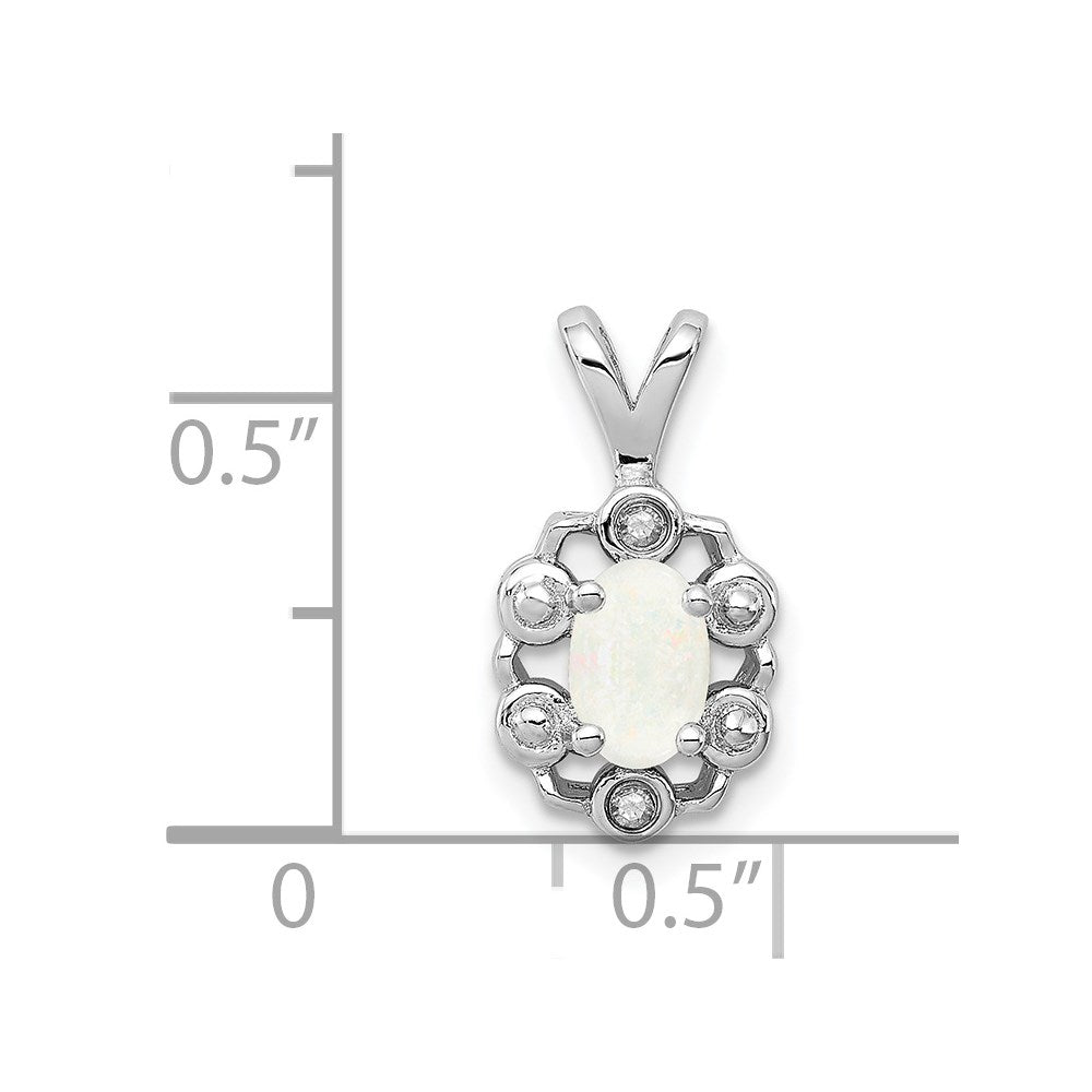 Sterling Silver Rhodium-plated Created Opal & Diam. Pendant
