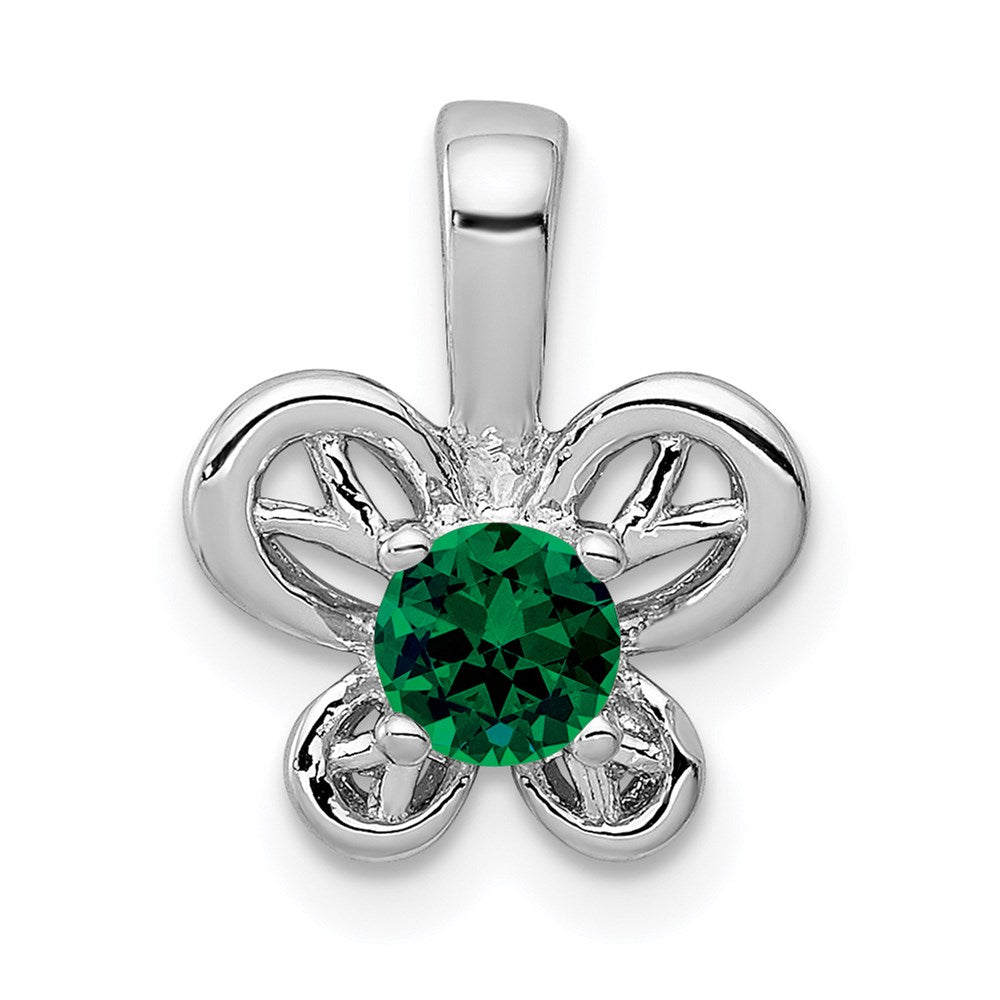 Sterling Silver Rhodium-plated Created Emerald Pendant