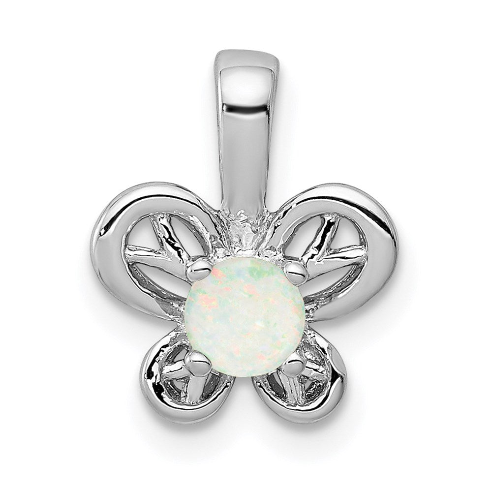 Sterling Silver Rhodium-plated Created Opal Pendant