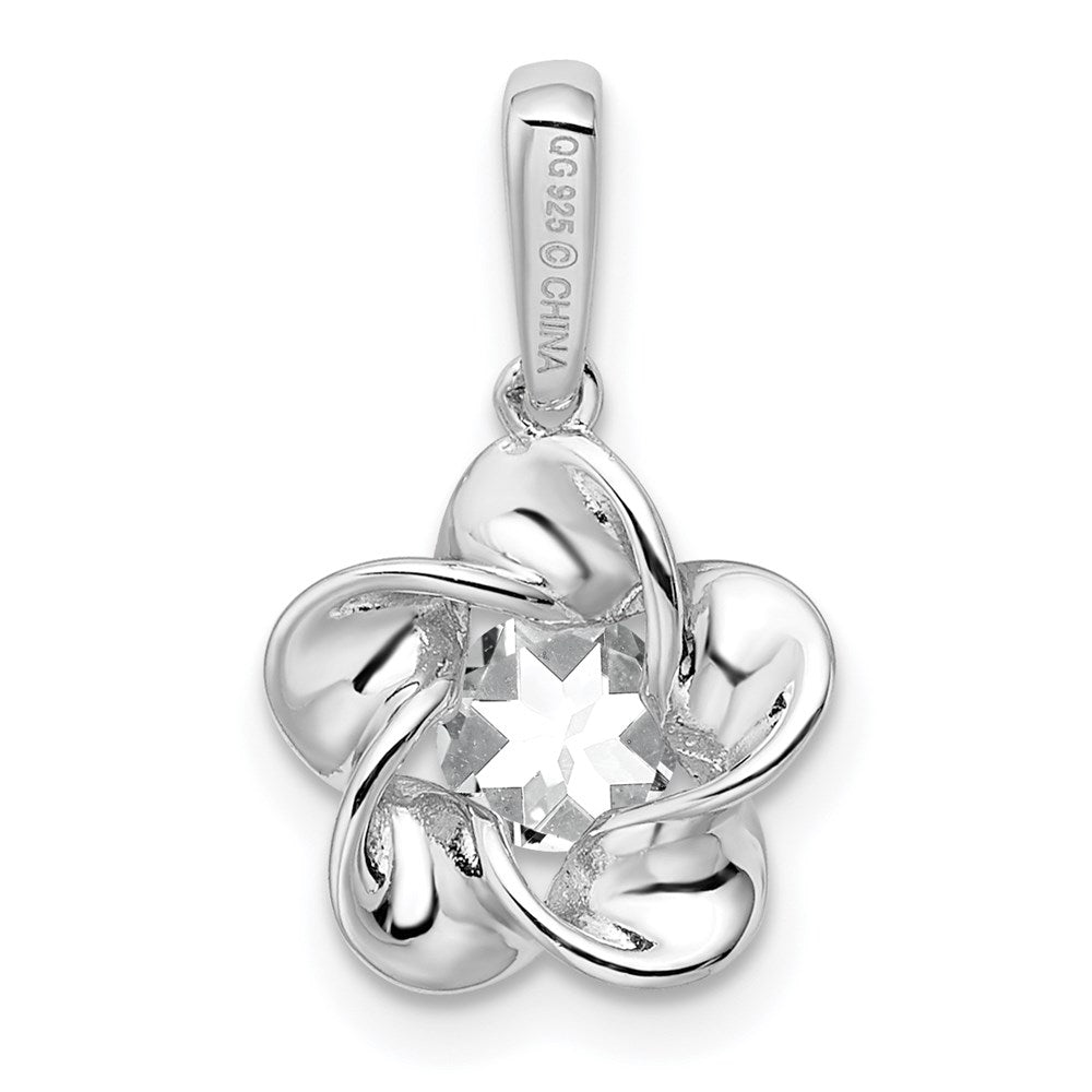 Sterling Silver Rhodium-plated Floral White Topaz Pendant