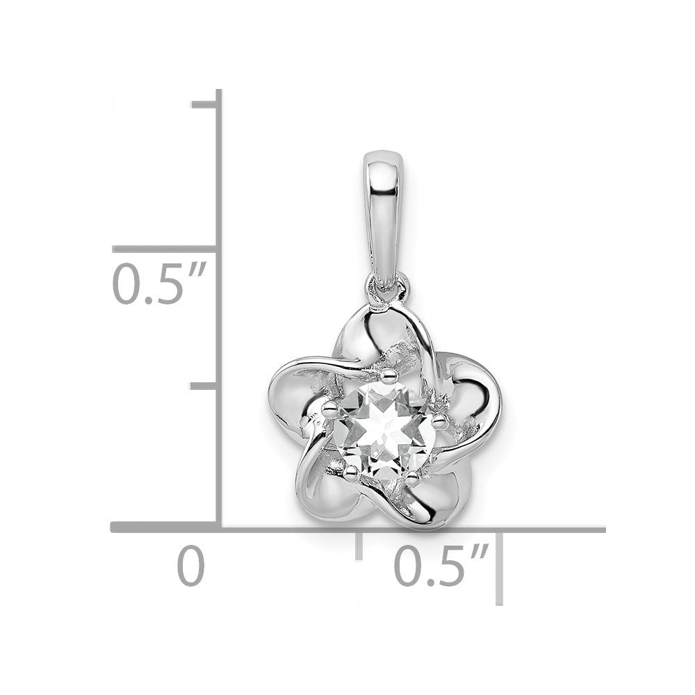 Sterling Silver Rhodium-plated Floral White Topaz Pendant