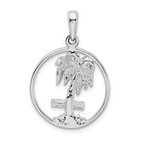 Sterling Silver Polished Marco Island Palm Tree Circle Pendant