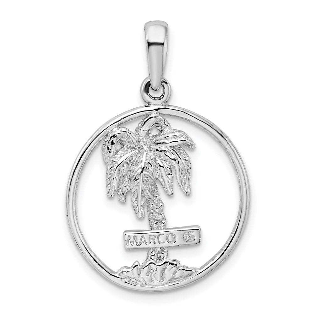 Sterling Silver Polished Marco Island Palm Tree Circle Pendant