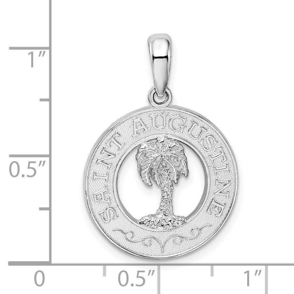 Sterling Silver Polish St. Augustine w/Palm Tree Circle Pendant