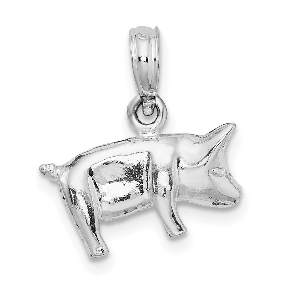 Sterling Silver Polished 3D Pig Pendant
