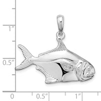 Sterling Silver Polished 3D Pompano Fish Pendant