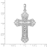 Sterling Silver Diamond-cut Filigree Fleur de Lis Cross Pendant