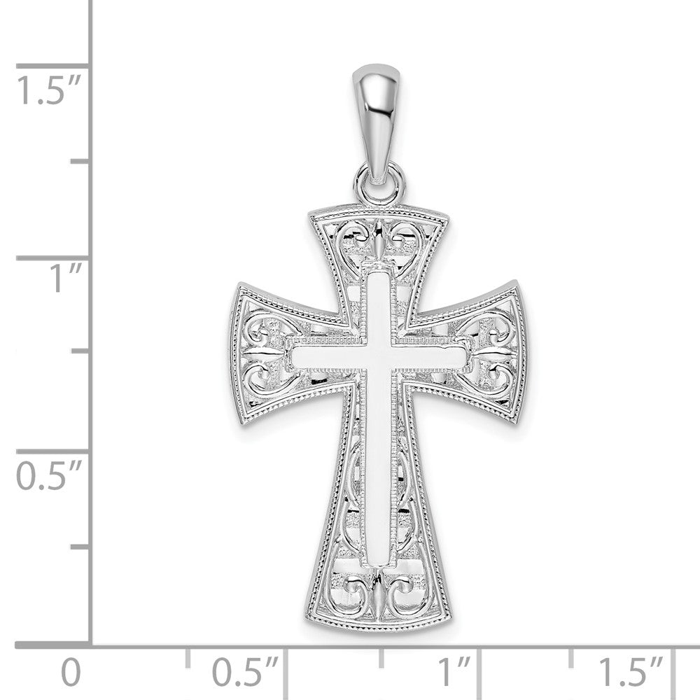 Sterling Silver Fancy Heart Design Cross Pendant