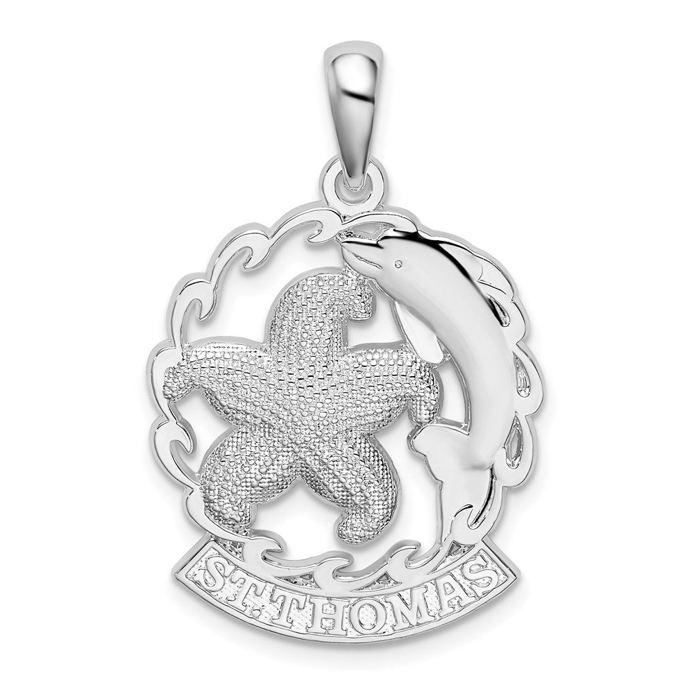 Sterling Silver Polished St. Thomas Starfish and Dolphin Pendant