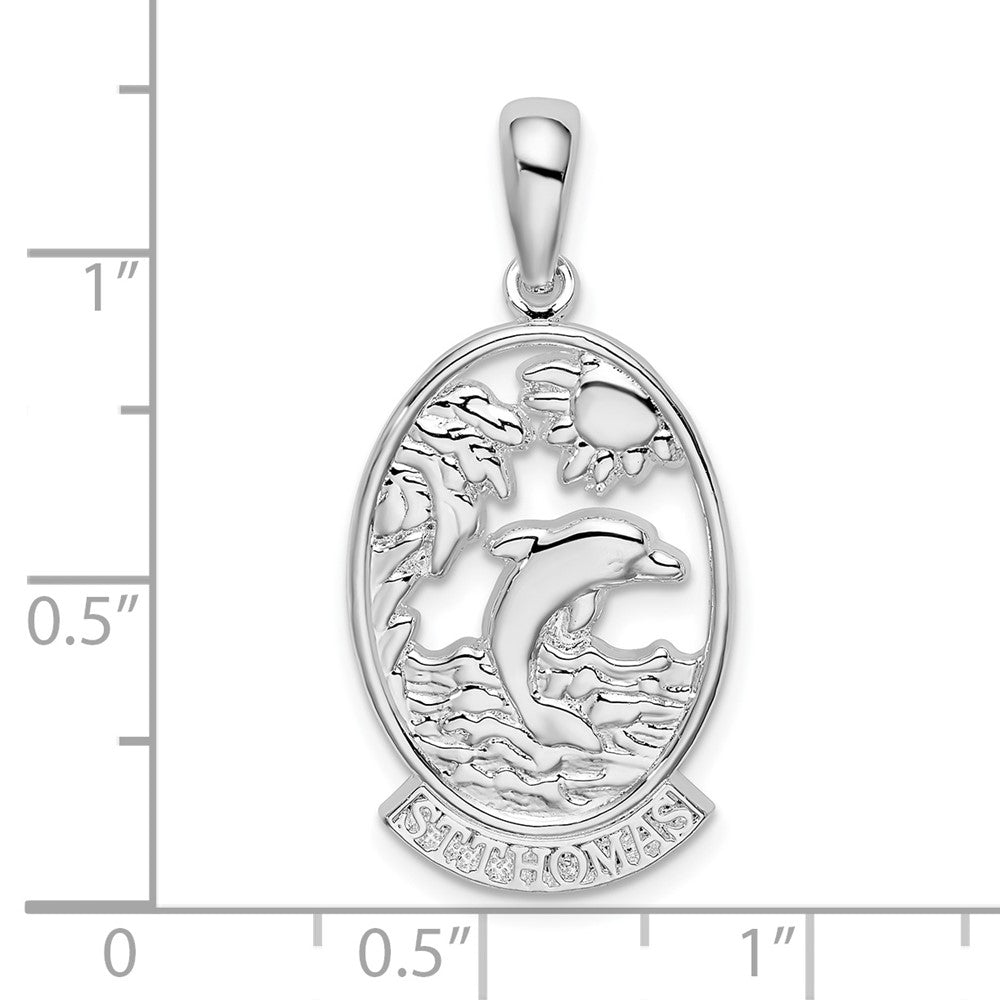 Sterling Silver Polished St. Thomas Dolphin Sunset Pendant