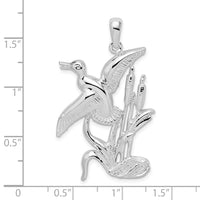 Sterling Silver Polished Duck Flying Over Cattails Pendant