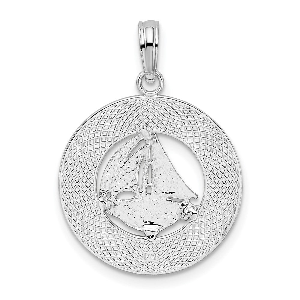 Sterling Silver Polished Pentwater, MI Circle w/Sailboat Pendant