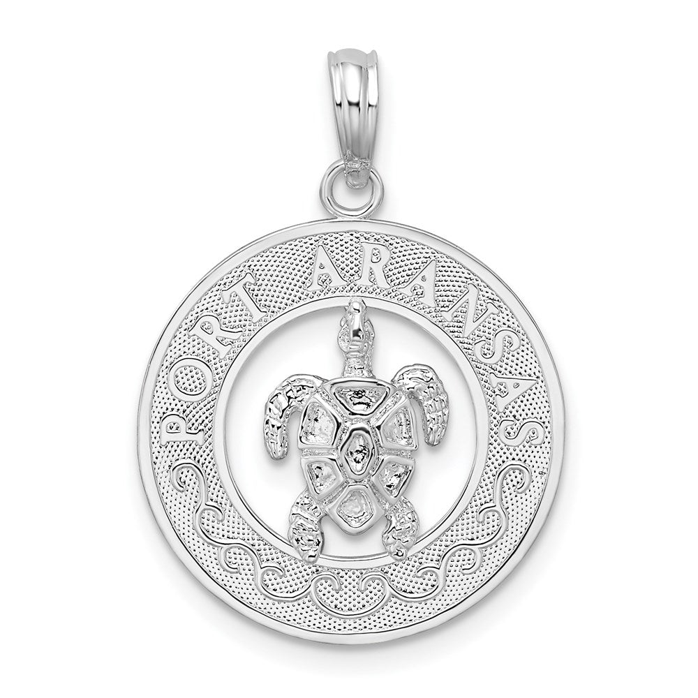Sterling Silver Polished Port Aransas Circle w/Turtle Pendant