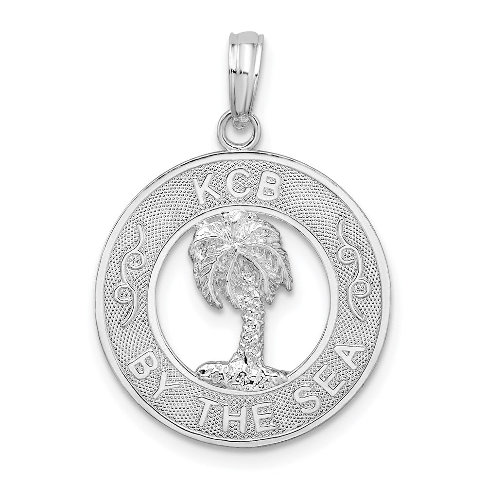 Sterling Silver Textured KCB By the Sea Circle w/Palm Tree Pendant