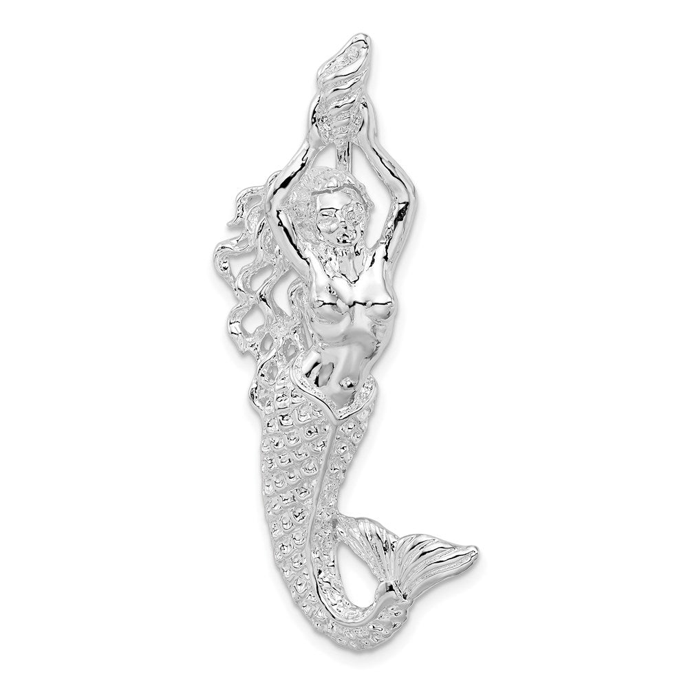 Sterling Silver Polished Large Mermaid w/Shell Slide
