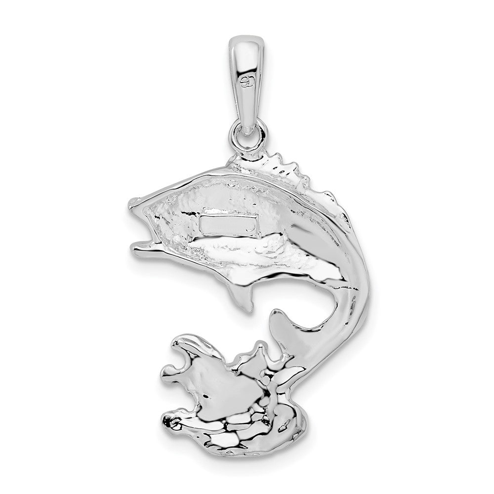 Sterling Silver Polished Jumping Bass Fish Pendant