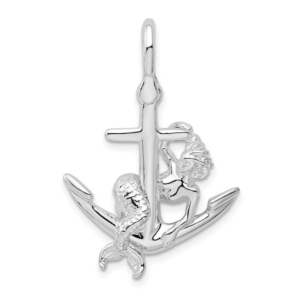 Sterling Silver Polished 3D Anchor w/Mermaid Pendant