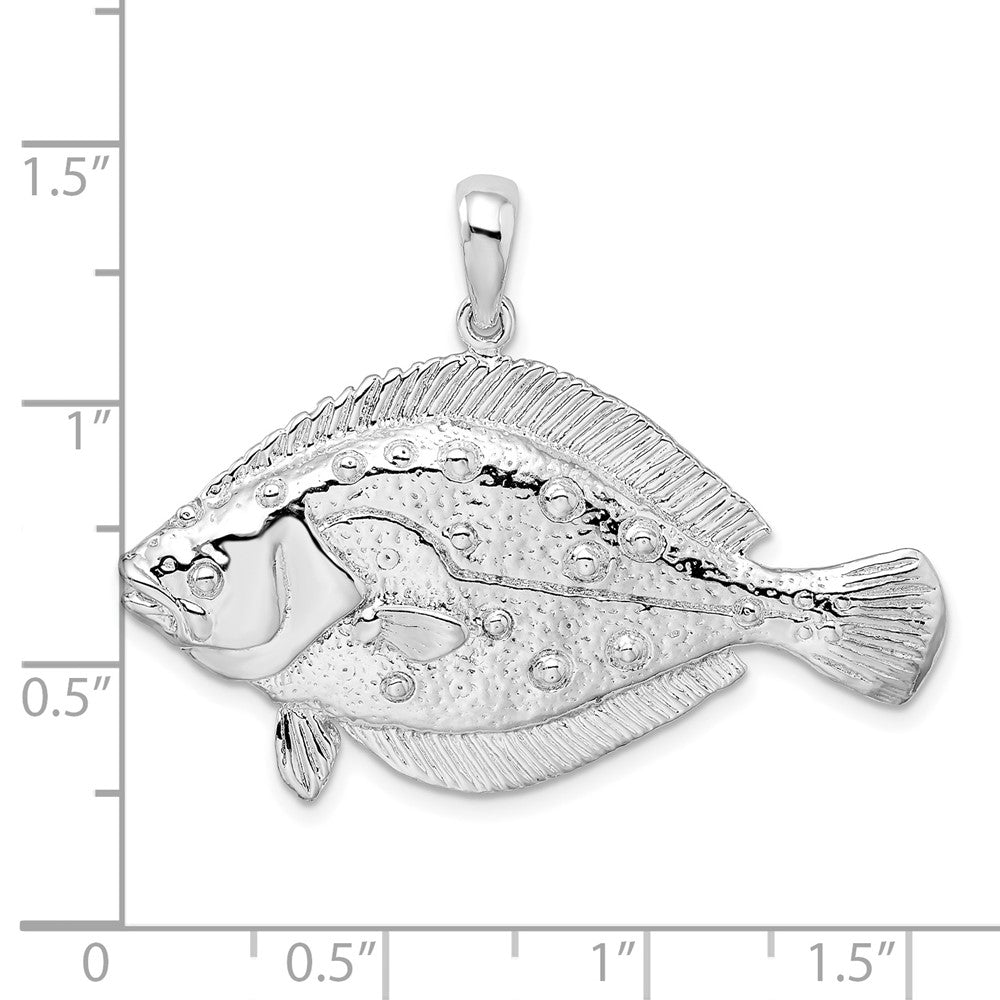 Quality Gold QC10447 Sterling Silver Polished 3D Flounder Fish Pendant