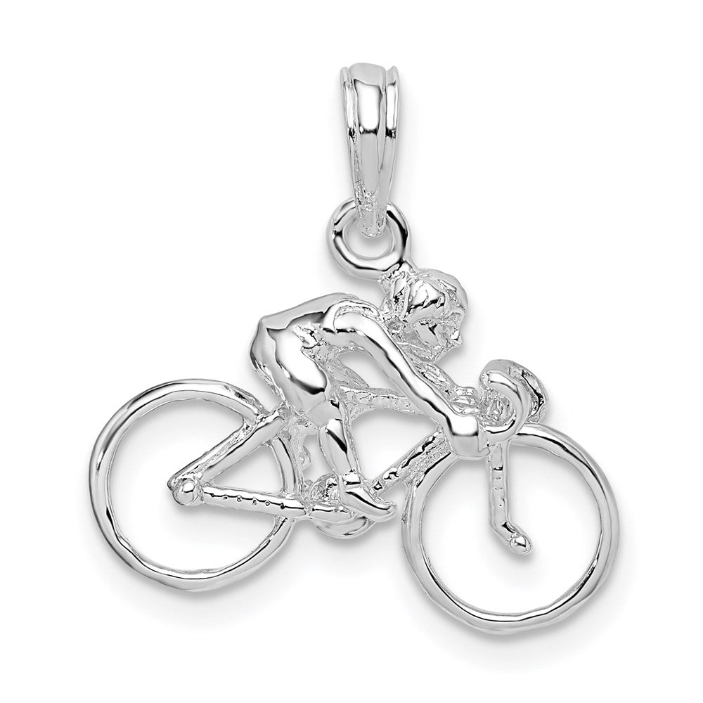 Sterling Silver Polished 3D Bicycle w/Rider Pendant