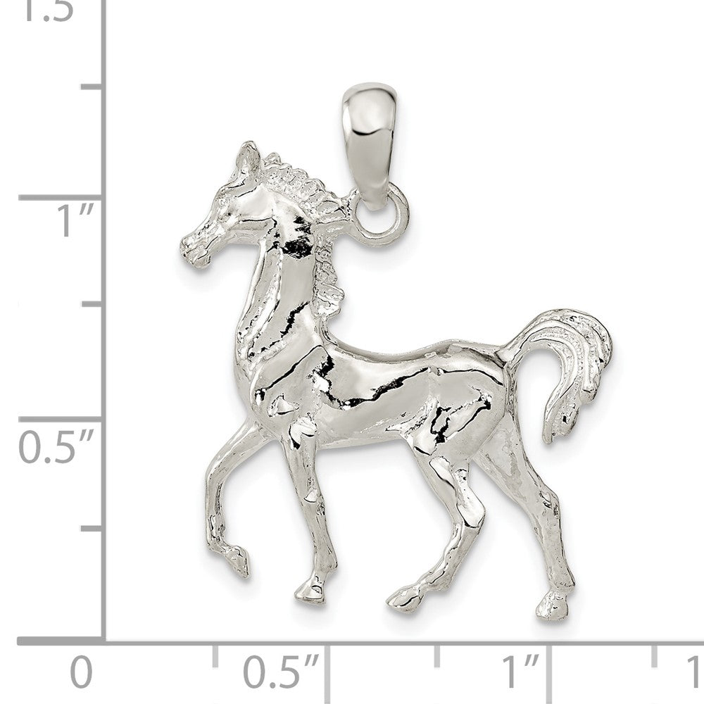 Sterling Silver Polished 3D Standing Horse Pendant