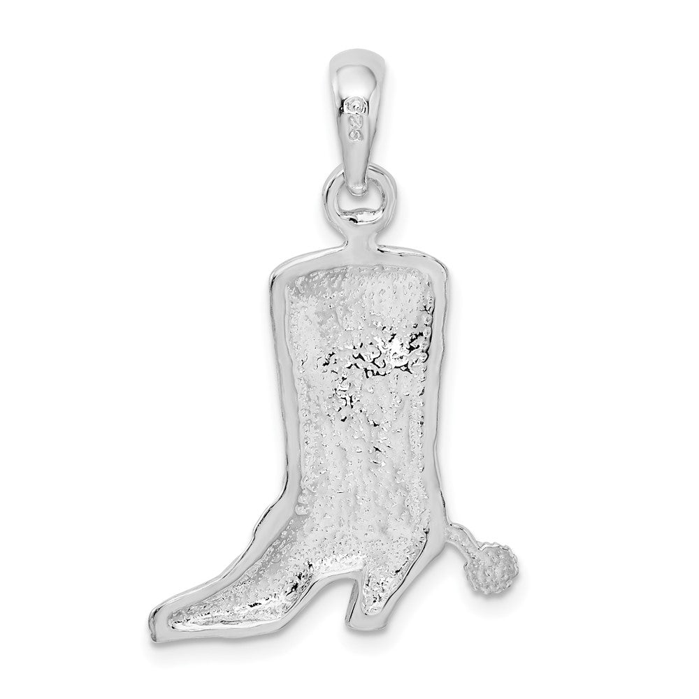 Sterling Silver Polished 3D Cowboy Boot w/Spur Pendant