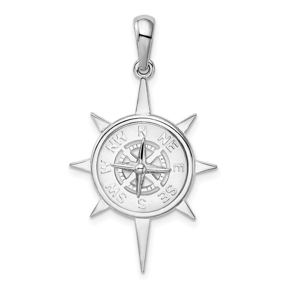 Sterling Silver Polished Star Frame Compass Pendant