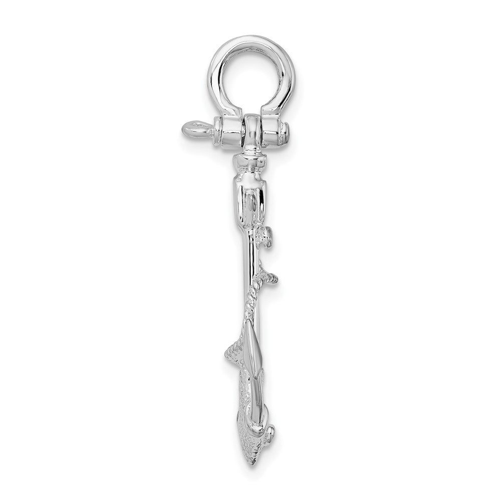 Sterling Silver Polished/Textured 3D Anchor w/Rope Pendant