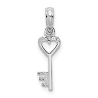 Sterling Silver Polished Key w/Heart Top Pendant