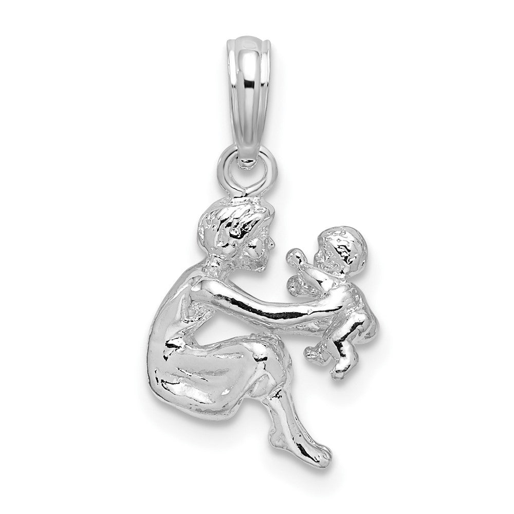 Sterling Silver Polished 3D Mother and Baby Pendant