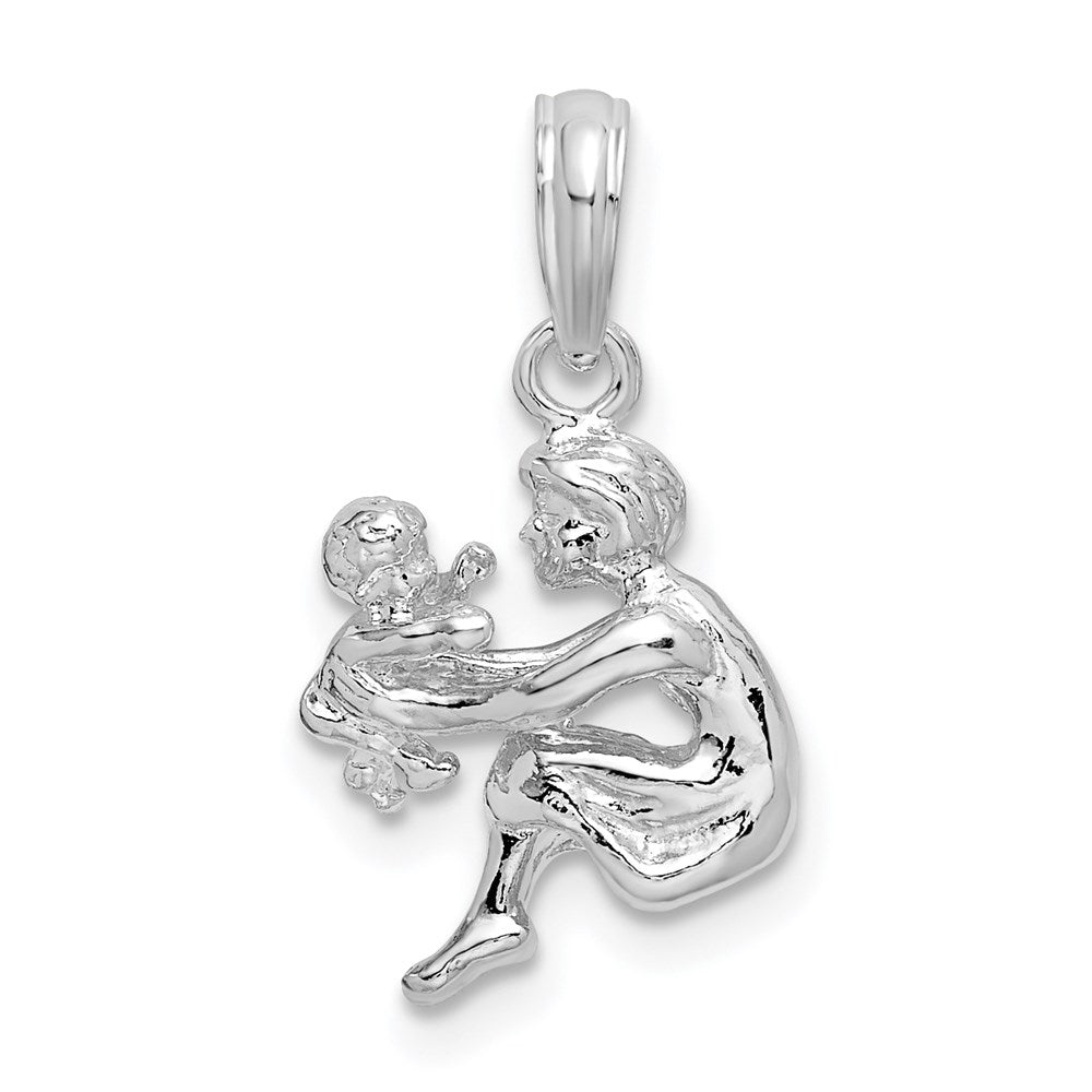 Sterling Silver Polished 3D Mother and Baby Pendant