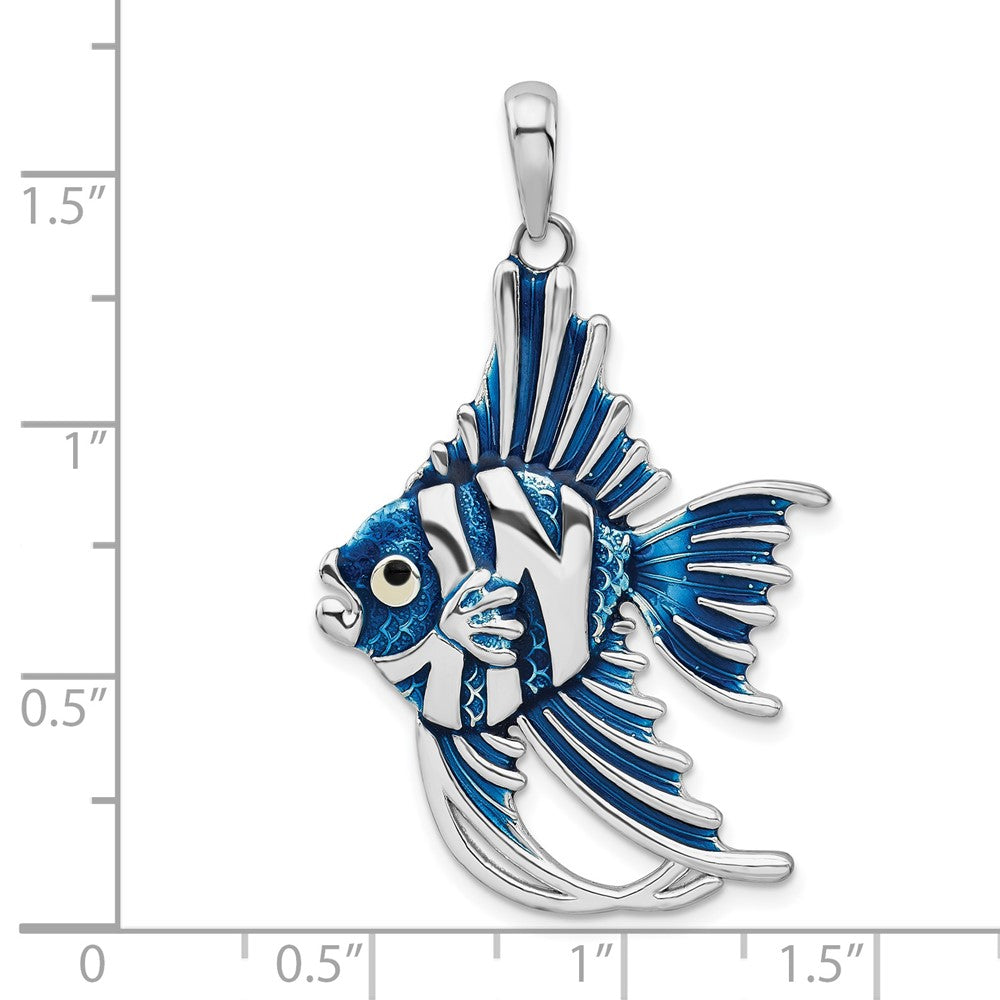 Sterling Silver Polished Enameled Angel Fish Pendant