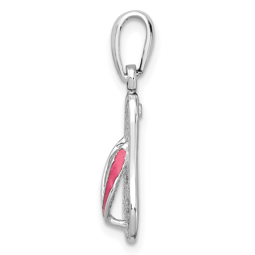 Sterling Silver Polished Enameled Pink Flip-flop Pendant