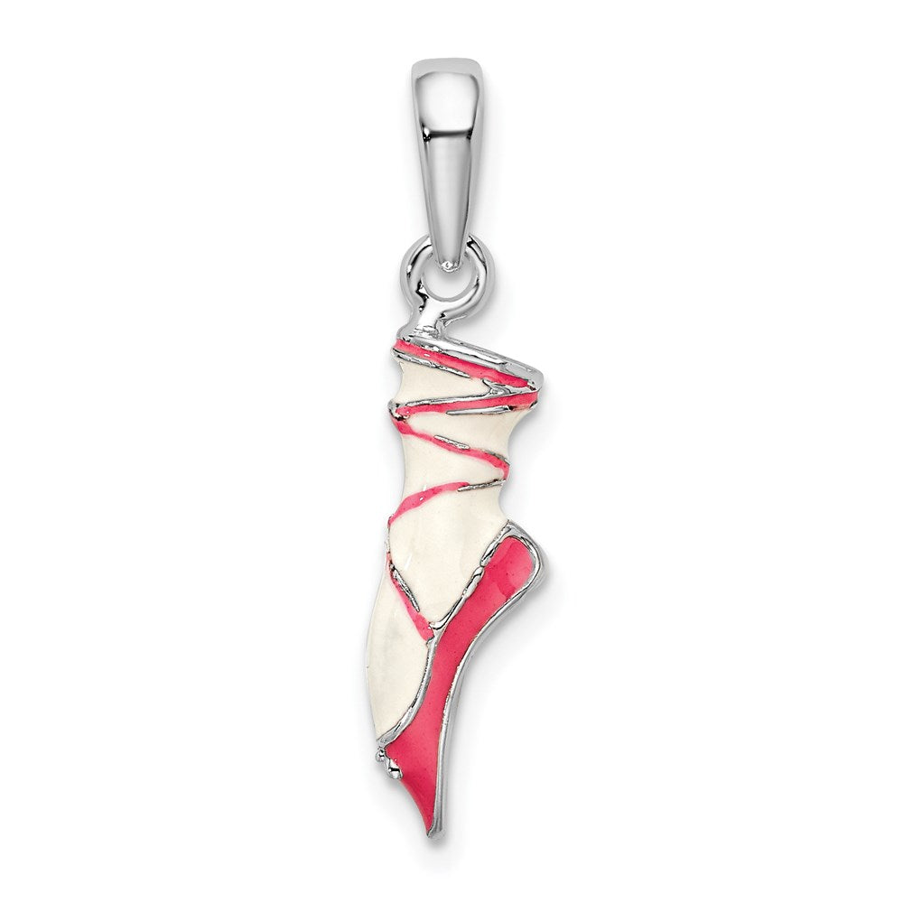Sterling Silver Polished 3D Enameled Ballet Shoe Pendant