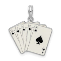 Sterling Silver Polished Enameled Cards Royal Flush Pendant