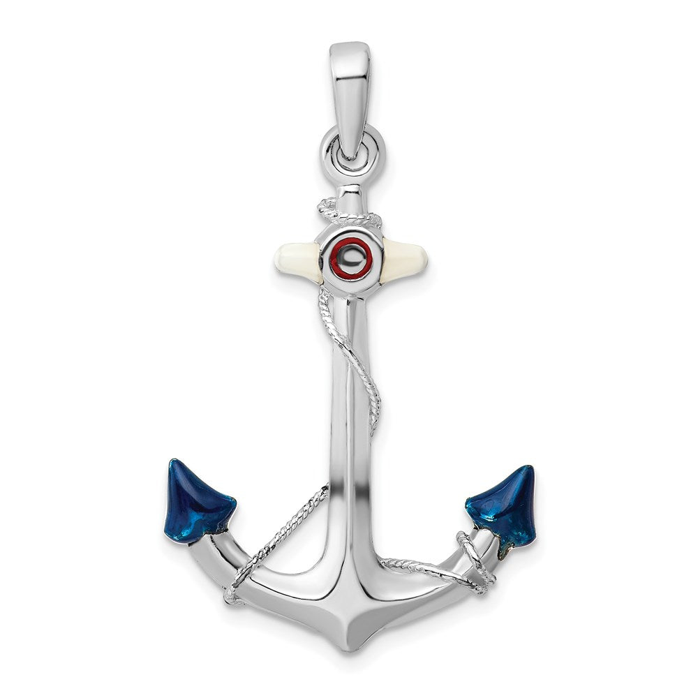 Sterling Silver Polished 3D Enameled Anchor Pendant